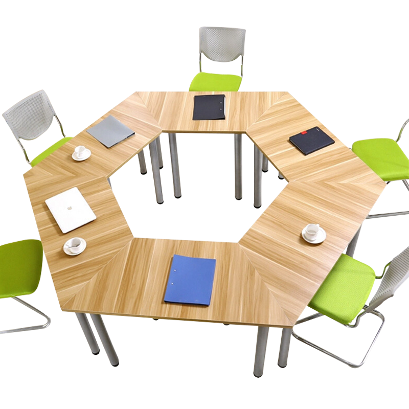 简友(JIANYOU)会议桌简约现代小型会议桌办公桌洽谈桌梯形桌子学校家具培训桌椅 浅胡桃 胡桃木 单体*1