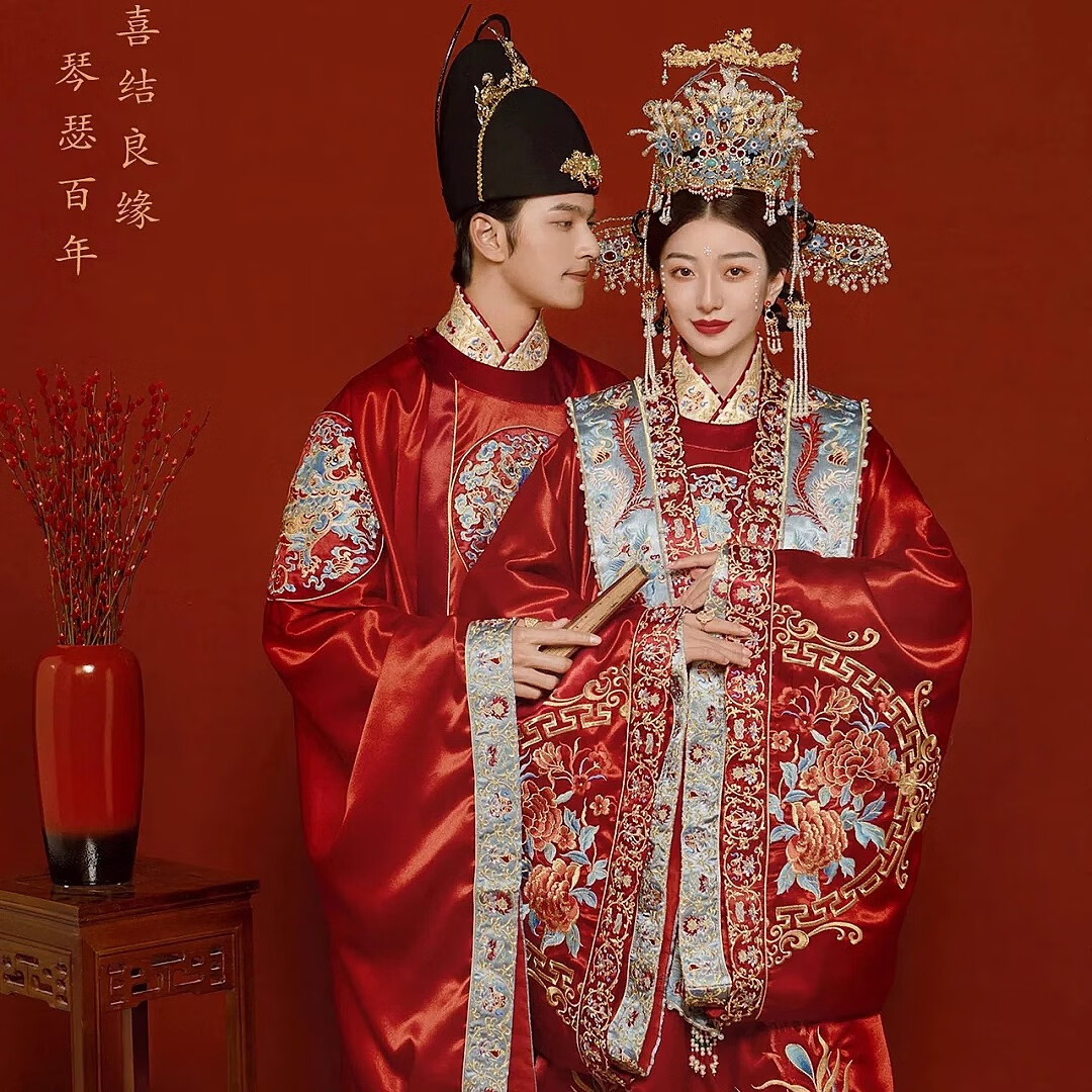 米诗德汉服婚服凤冠霞帔中式嫁衣全套男女敬酒服古代婚礼古装婚礼服 n