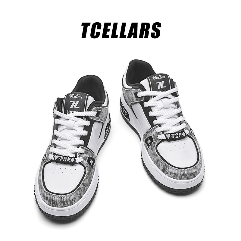Tcellars板鞋男鞋2025冬季新款轻奢涂鸦潮鞋低帮厚底复古百搭休闲鞋子男款 熊猫黑（Tpai） 42