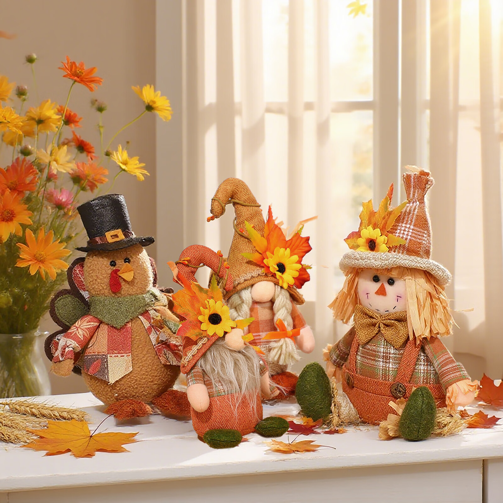 京柳（JINGLIU）感恩节创意鲁道夫公仔橱窗装饰品丰收节稻草人火 稻草人背带裤男款