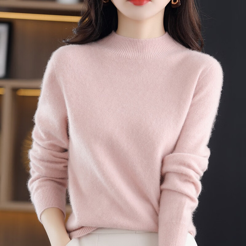 润施【支持检测纯羊毛衫女半高领打底衫宽松针织衫内搭秋冬套头毛衣 奶白色 2XL