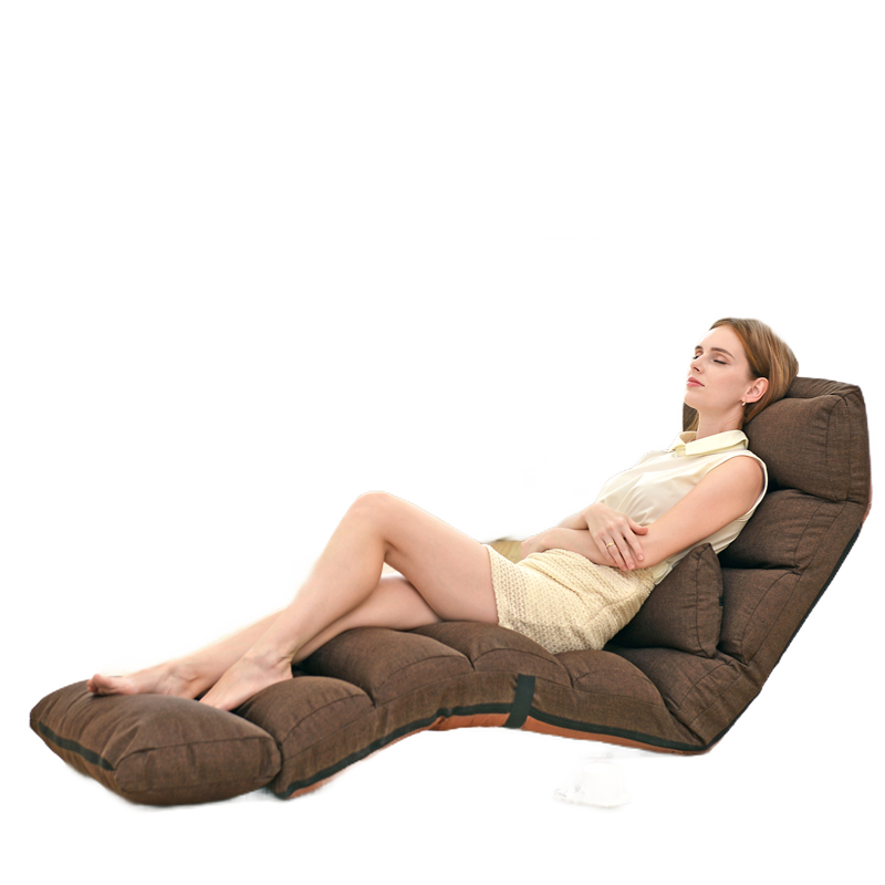 生活乐章 懒人沙发椅单人简易折叠沙发床上飘窗阳台小户型布艺躺椅 亚麻咖啡色加长款