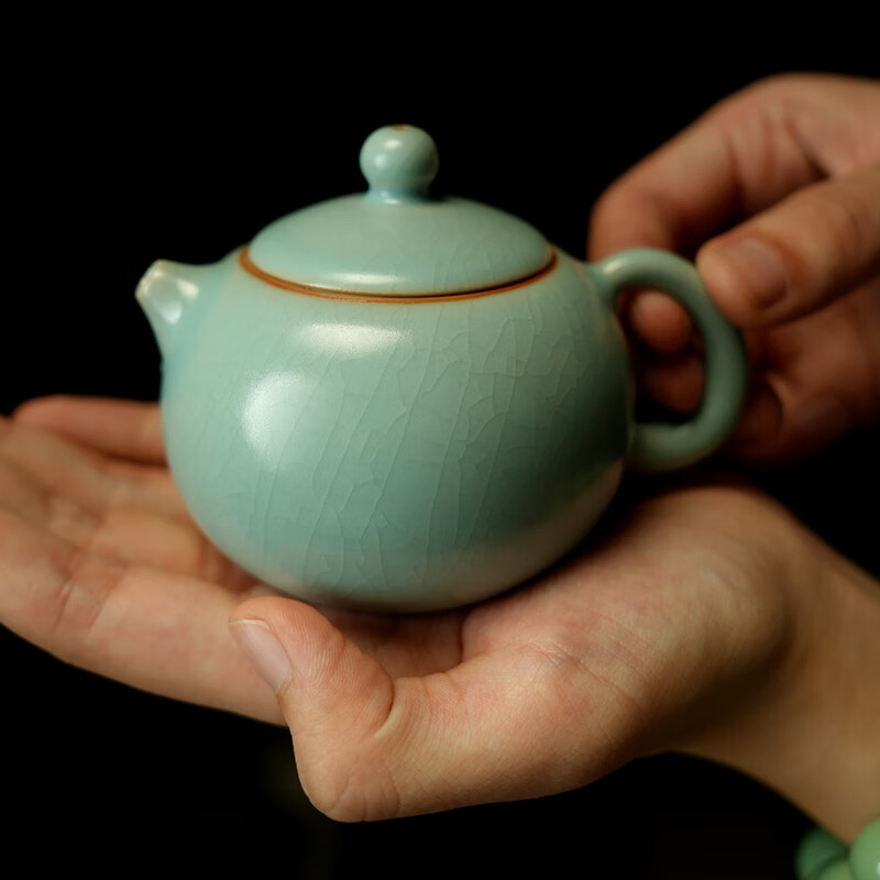 汝誉天下汝窑茶具茶壶西施壶小茶壶汝州清凉寺汝瓷天青冰裂纹手工泡茶壶 小西施 120ml