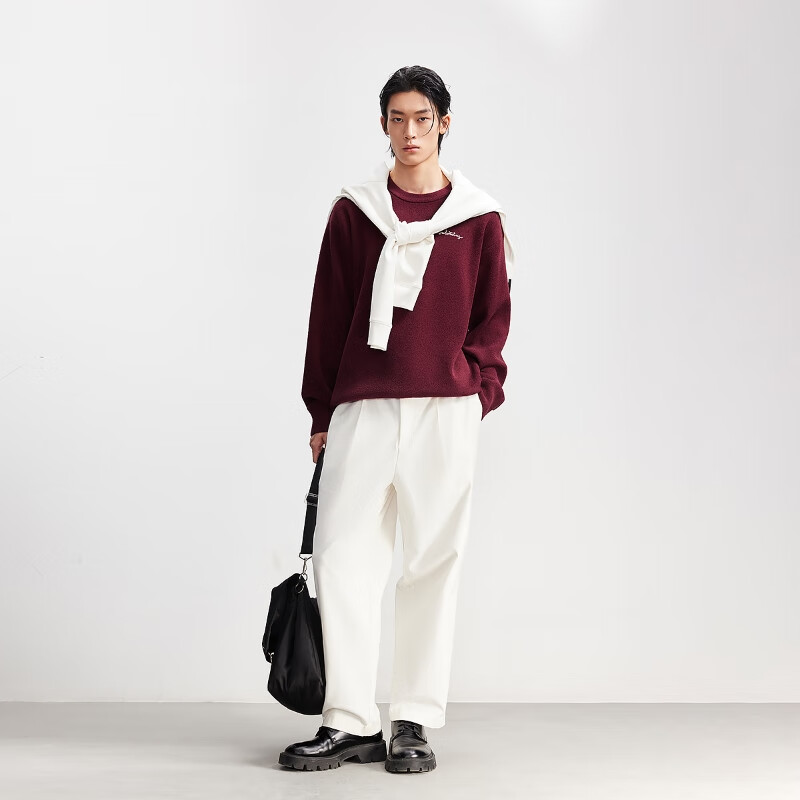 杰克·琼斯（JACK&JONES）【红运系列】骐骥红2026马年新款毛衣男本命年红色打底针织衫男装 E15酒红色 L （180）