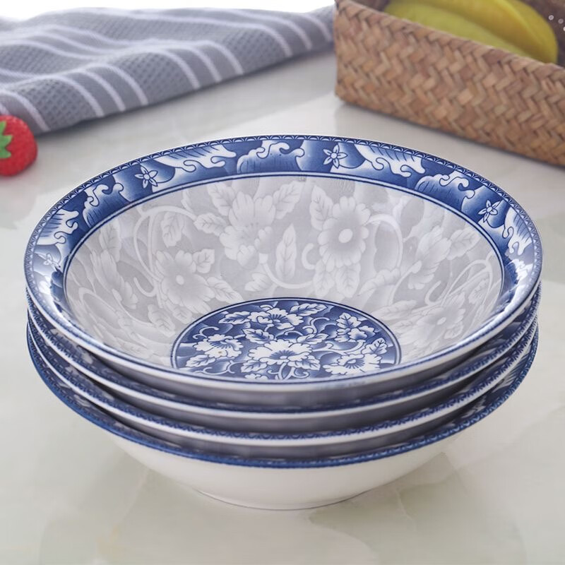 想迦4只青花瓷8英寸斗碗家用陶瓷餐具面碗汤碗中式陶瓷餐具 4只青花瓷8英寸斗碗