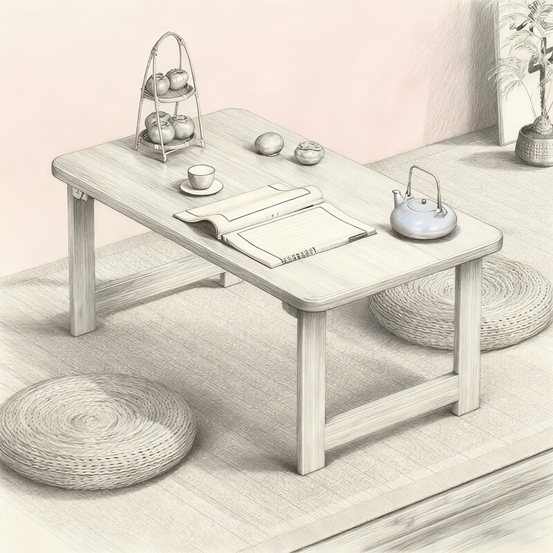 尔思家实木飘窗小桌子家用阳台折叠炕几矮桌日式榻榻米茶几茶桌窗台书桌 原木色60*37*30cm