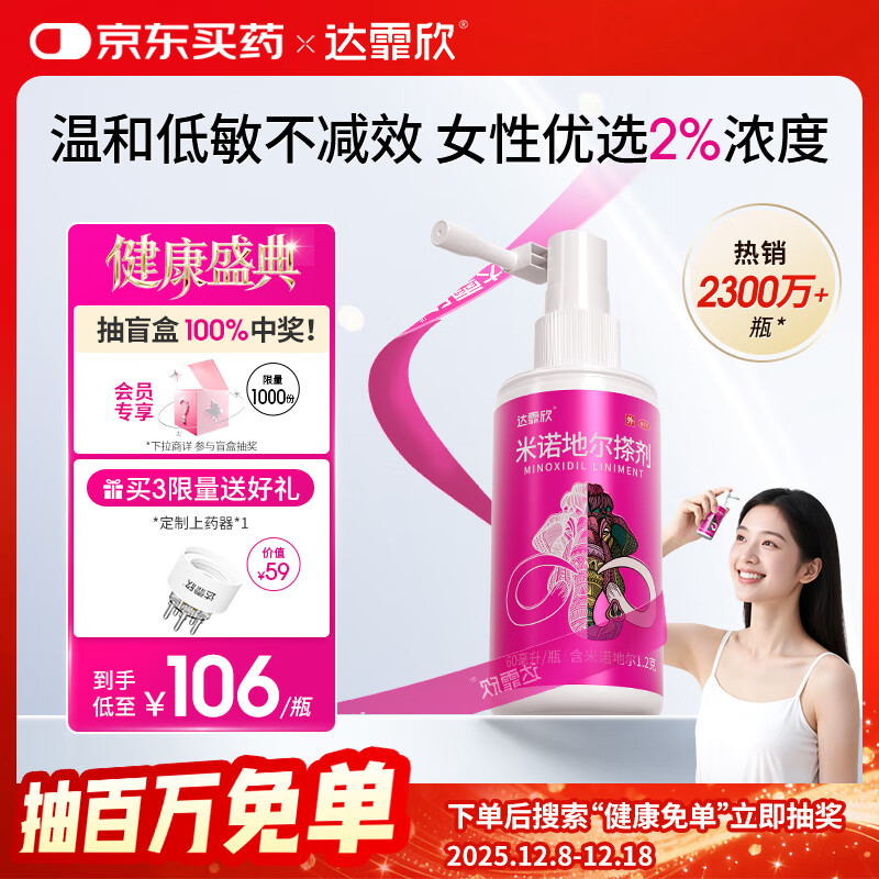 【推荐下单3瓶】达霏欣 米诺地尔酊搽剂生发喷雾2%浓度60ml/瓶脱发生发液【女士发缝宽专用】防脱生发育发发际线增长液洗