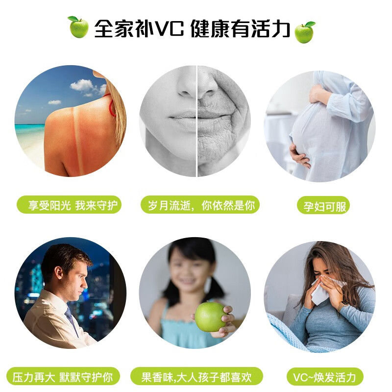来益维生素C青苹果香橙西柚味含片vc儿童成人青少年孕妇补充维生素C 【实发】 60片*2瓶 青苹果味