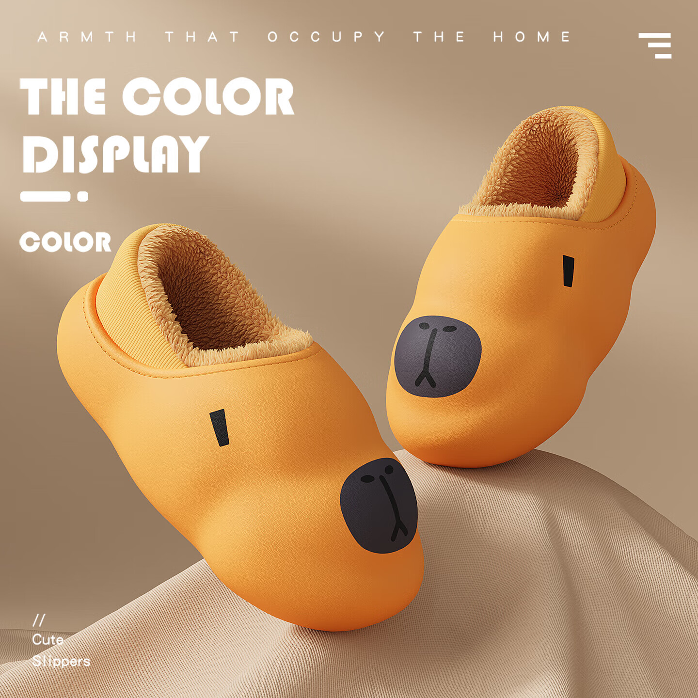 FZT卡皮巴拉防水棉拖鞋女士秋冬季新款2025保暖室内家居可外穿棉鞋男 黄色 36-37 正码