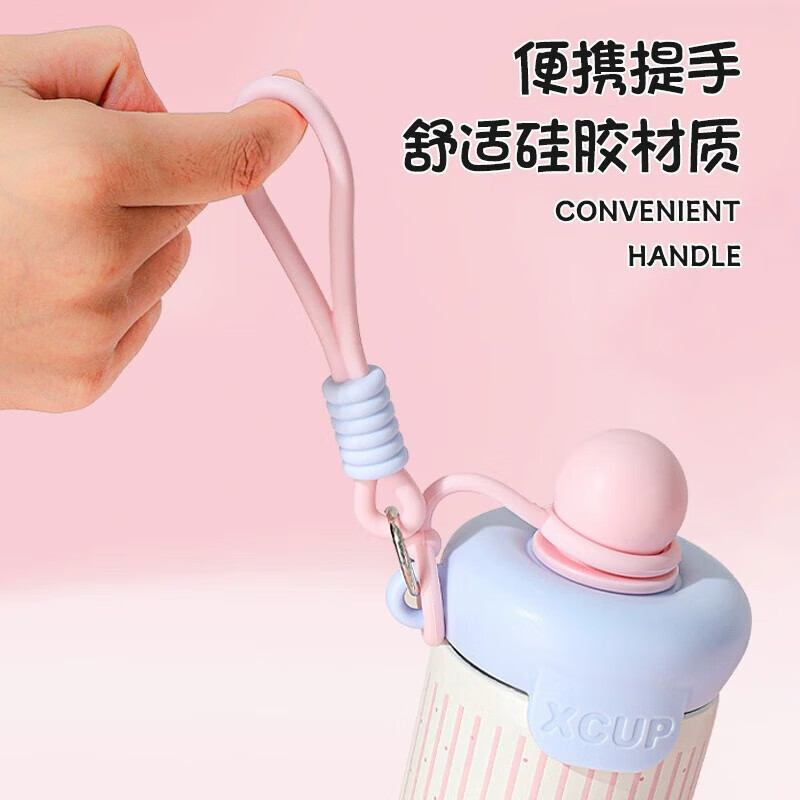 ins风高额值保温杯浮球杯卡通大容量吸管杯学生户外提绳可爱 INS风潮流保温杯/炫黑小猫/600ml 图 5