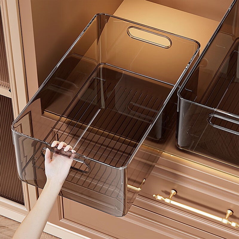 吱凡日本透明收纳盒长方形亚克力收纳筐厨房桌面零食杂物橱柜整理盒 【特大】2个装【特厚】