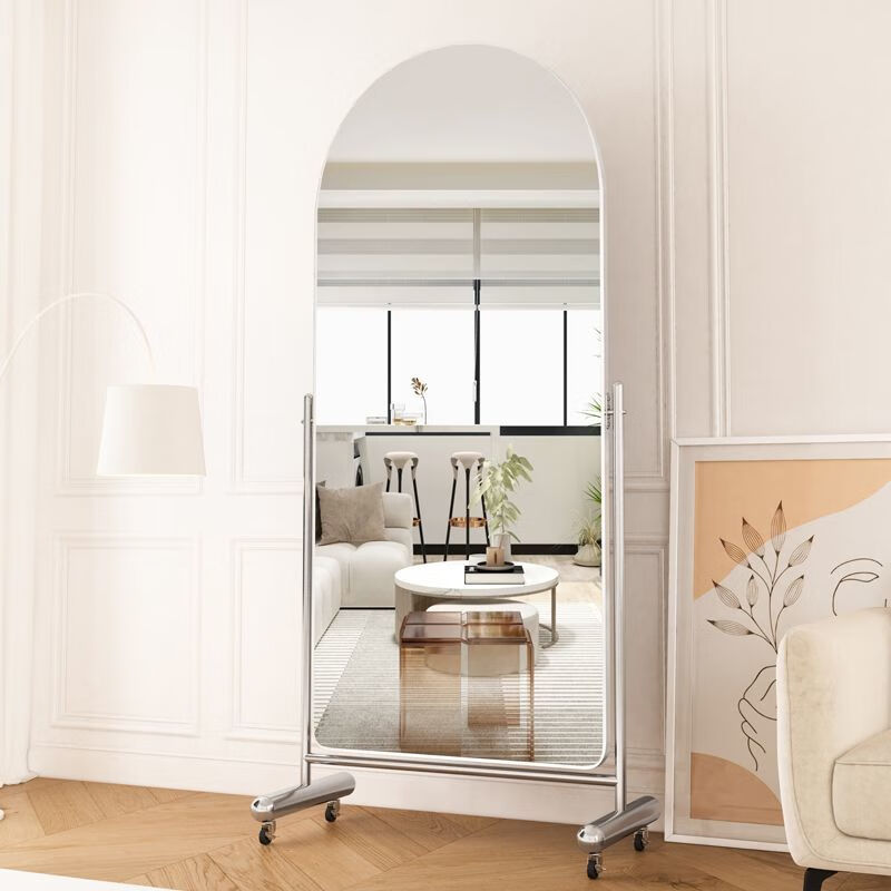 欣慕雅服装店可移动全身镜家用落地跳舞多功能轻奢网红卧室大镜子舞蹈镜 g冰川银色狐型x真实成像 162*42cm-是组装好的高度和宽度