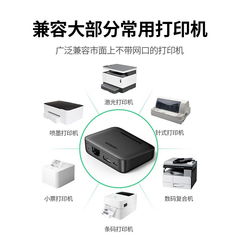 绿联USB无线wifi网络打印服务器局域网免驱打印机盒子共享器接收器适配器 支持针式热敏喷墨激光 USB无线网络打印服务器
