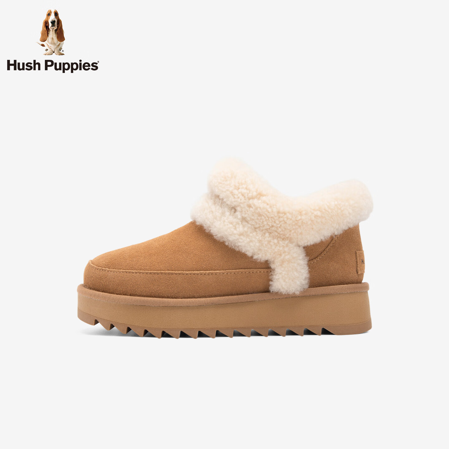 暇步士（Hush Puppies）雪地靴女 2025冬季新款女士舒适厚底毛鞋领圆头休闲懒人毛毛鞋 浅驼色 37