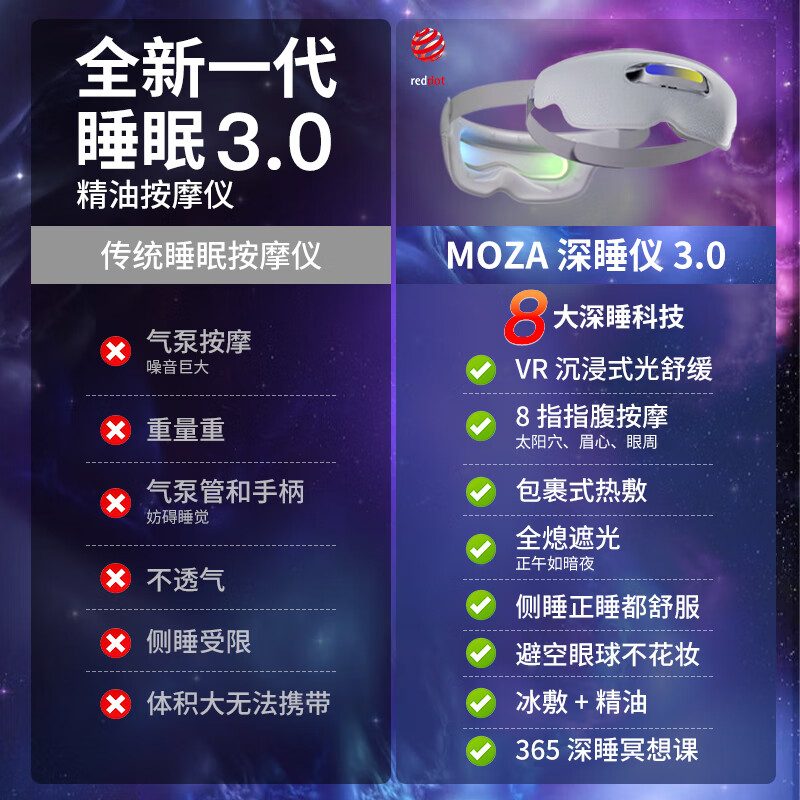 MOZA摩砾眼部按摩器眼罩点震按摩恒温热敷光疗学生睡眠仪深睡呼吸引导冥想护眼仪高端送老师教师节礼物 【可拆封试用】深睡仪3.0