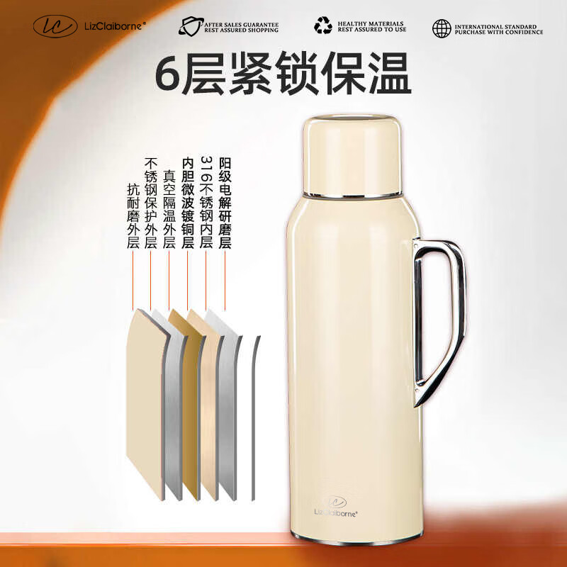 Lizclaiborne东方壶高颜值保温壶大容量家用显温焖茶壶机械传家壶热水瓶闷茶壶 丹霞橙【机械显温】保温壶 800ml 精美礼盒+免费定制+长效保温