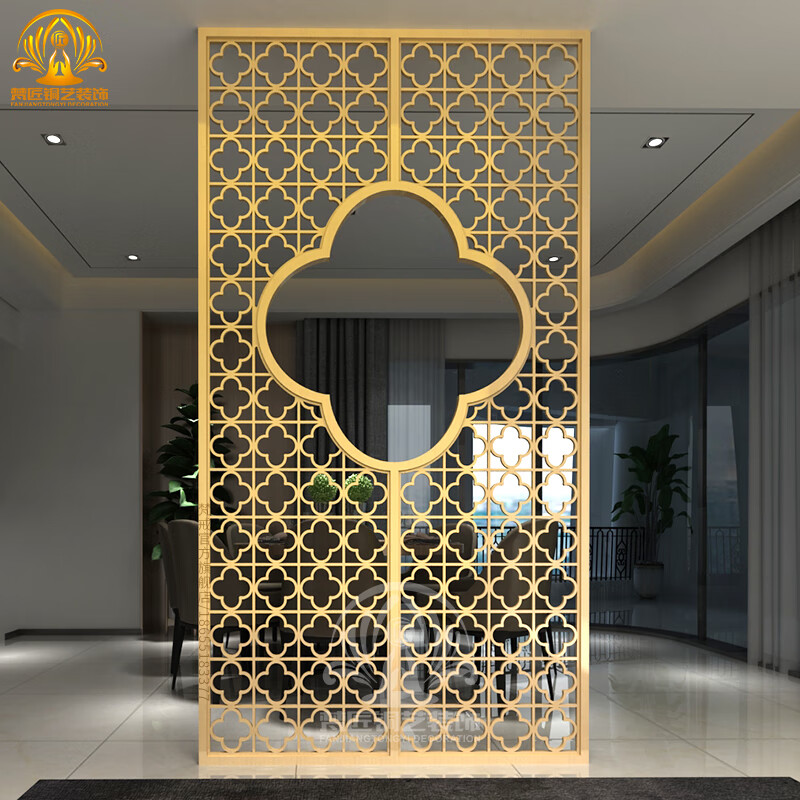 梵戒新中式屏风隔断客厅进门入户玄关纯铜遮挡家用铜艺格栅高端铜花格