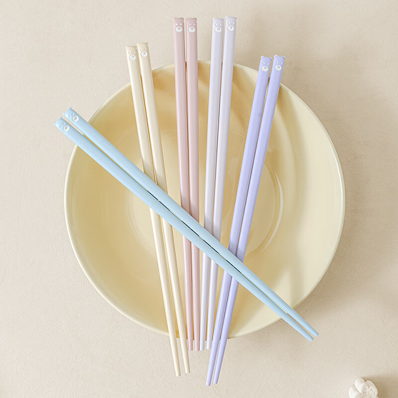 森物社2026新款招财合金筷子一人一双专用高颜值分食防滑家用实木筷子 熊宝5色合金分食筷 5双