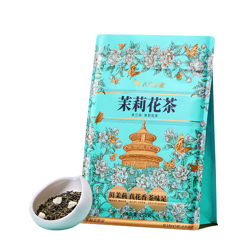 八马茶业 多三朵 茉莉花茶 茉莉绿茶 茶叶自己喝 袋装250g