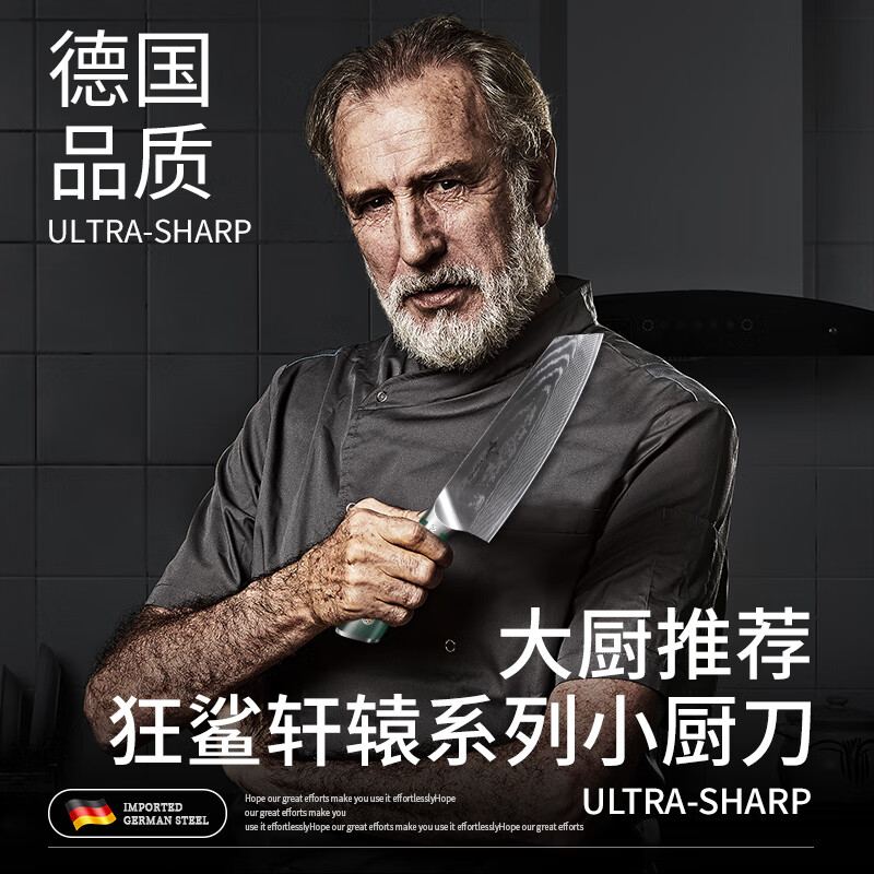MAD SHARK德国进口大马士革钢菜刀家用三德刀厨师专用切肉切片刀具厨房套装 【德国进口】切片菜刀+磨刀器(可调角度) 德国大马士革钢