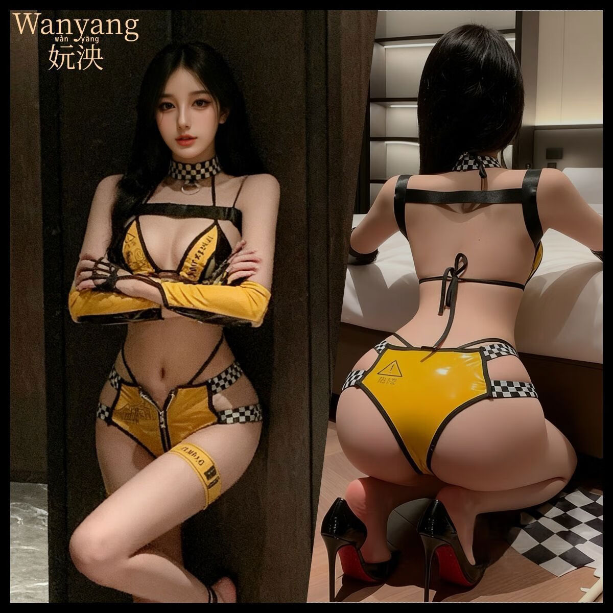 妧泱情趣内衣性感燃情车模小橘子cos漆皮套装性感纯欲分体制服 车橘丨