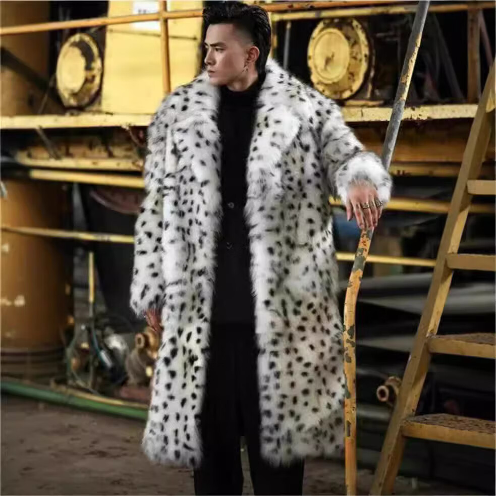 米诗德狐狸毛皮草外套男皮草大衣男装长款冬季保暖皮草外套仿狐狸毛