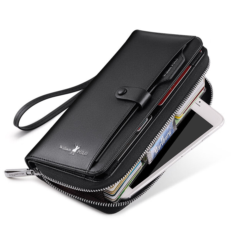 英皇保罗(williampolo)品牌新款男士包手拿包真皮钱包男手抓包 黑色