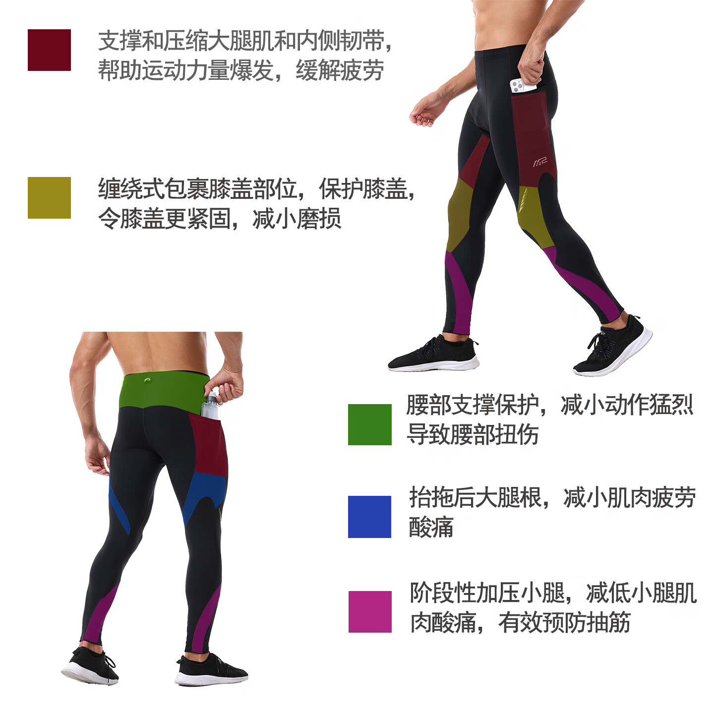 MZPX压缩裤男SH款加绒健身保暖运动跑步马拉松护膝透气紧身长裤秋冬季 男SH羊羔绒黑色 左右口袋 L (裤腰周长平量76cm)