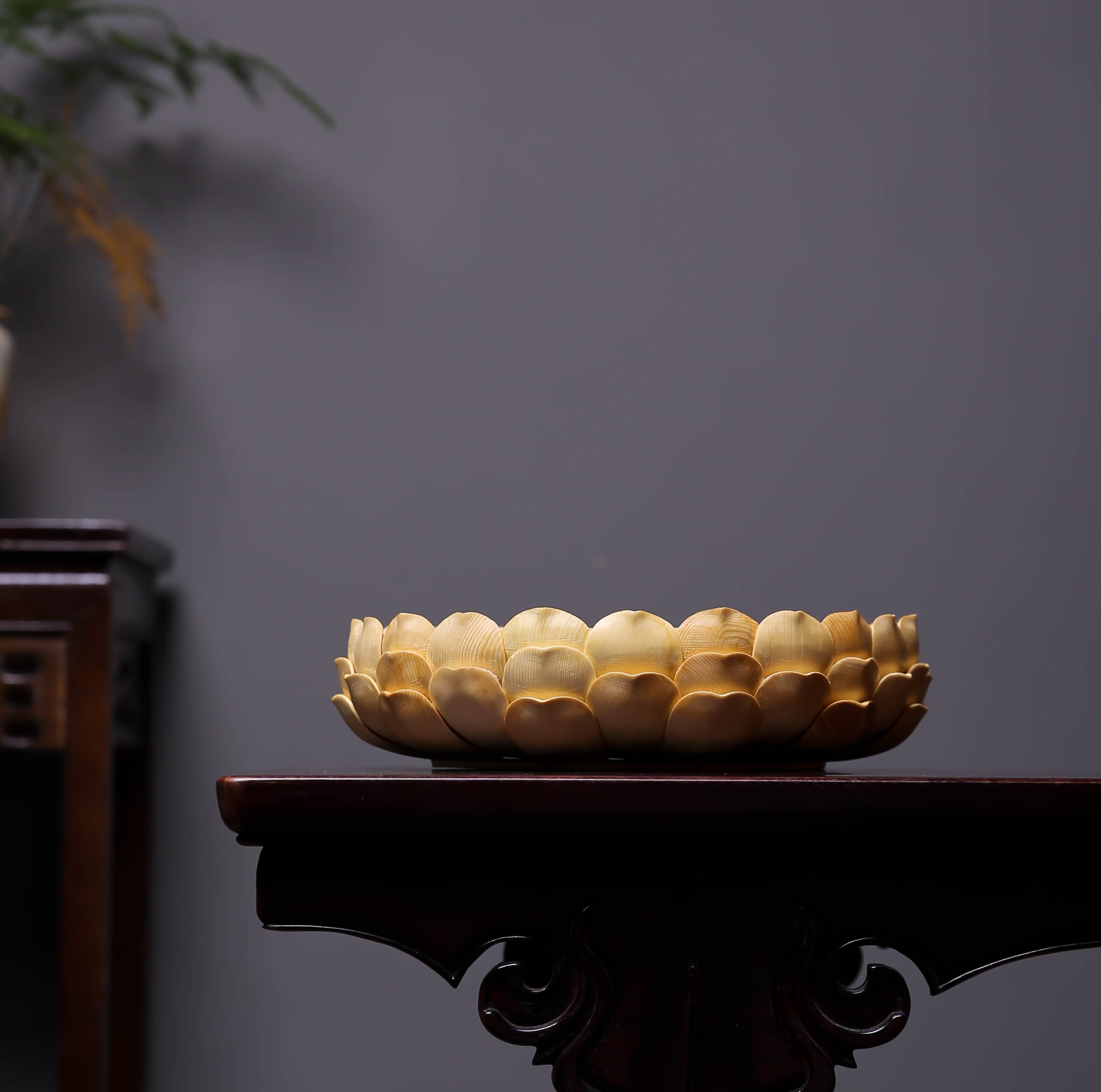 何佳功桧木精雕刻莲花台底座手工花瓣佛像神像加高圆形座摆件家居装饰