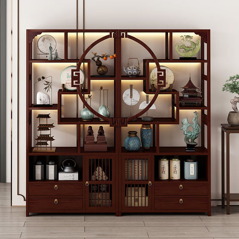 欣慕雅茶叶置物架家用陈列架精品展示柜客厅落地玄关柜博古架摆放架书架 *158长圆形加高组合