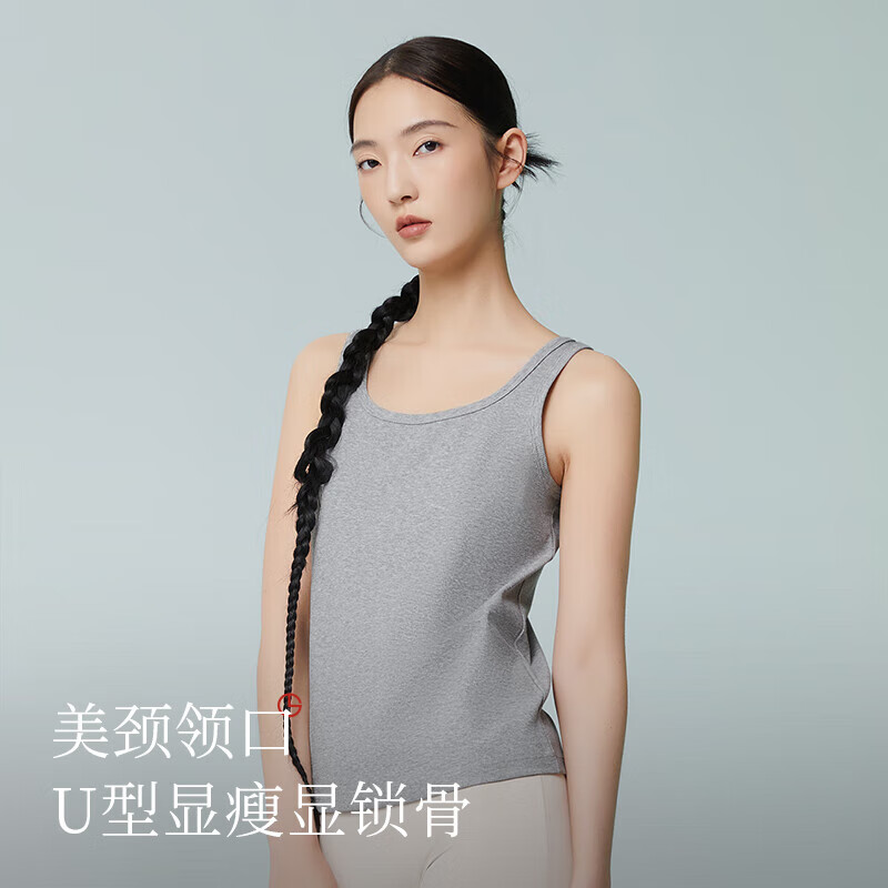 金利来（Goldlion）女士背心女吊带美背内搭长绒棉透气夏季高弹力螺纹显瘦打底上衣 花灰色 M (160)