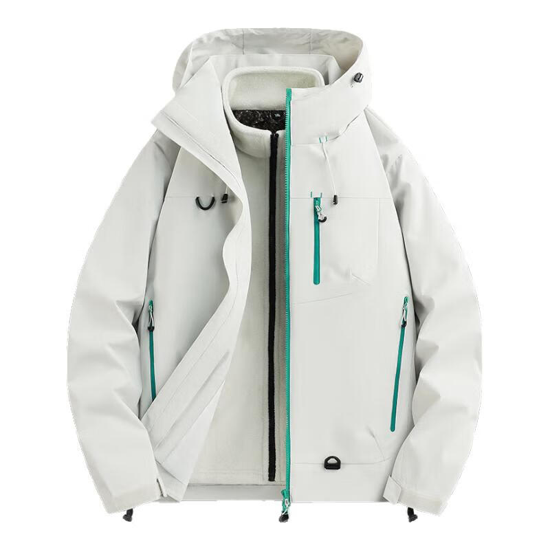 安德玛冲锋衣男2025年新款秋冬季户外登山外套连帽三合一防风防水男夹克 浅豆绿 L【建议120-140斤】