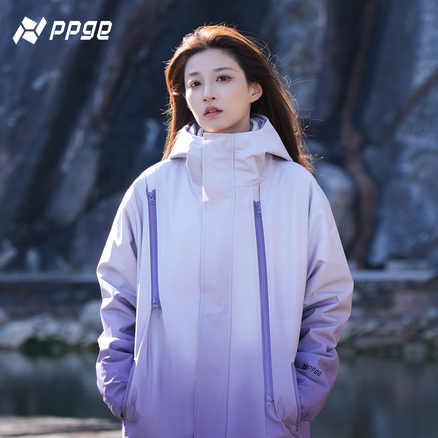 PPGE三合一冲锋夹克防风防泼水户外高级渐变双色晕染上衣男女同款外套 高级渐变-凝夜紫三合一 S (165/84A)