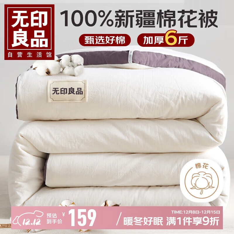 无印良品A类100%新疆纯棉花被子秋冬季空调被芯棉被保暖加厚6斤 200*230cm
