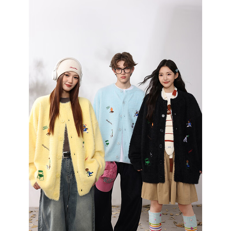 MANYSTON美式重磅毛衣外套男款秋冬季潮牌休闲情侣针织开衫青少年上衣 黄色 S