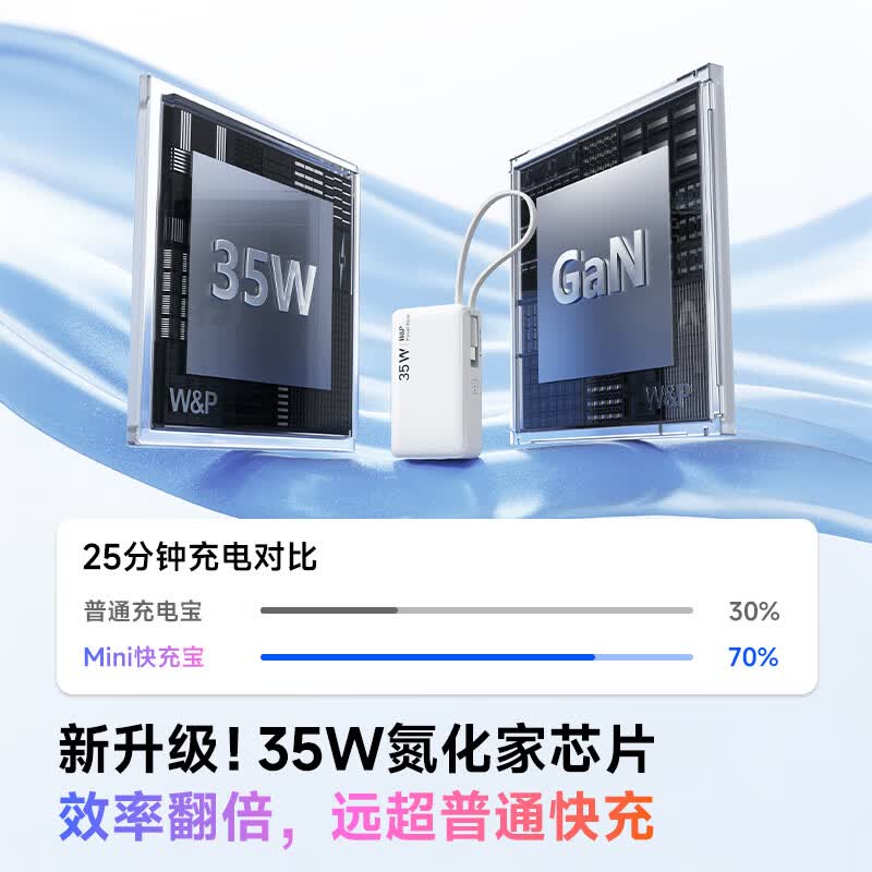 W&P充电宝小巧便携3c认证可上飞机自带线35W超级快充10000毫安大容量移动电源适用苹果17华为小米 【樱花粉】升级苹果手表快充丨超长续航不虚标 超小大容量升级