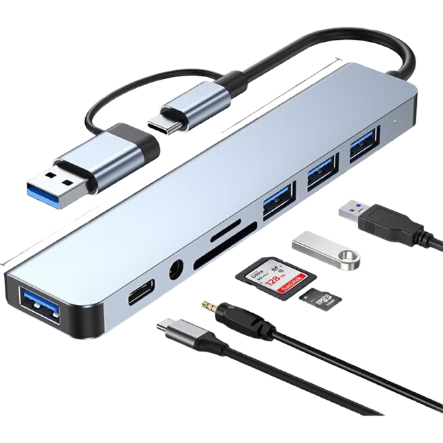 USB/Type-c˫ͷ��չ��ʼǱ����Զ๦�ܶ������������HUB�๦�ܷ���typecת��ͷ���һ������usb 8��1Type-c/USBתUSB tf/sd