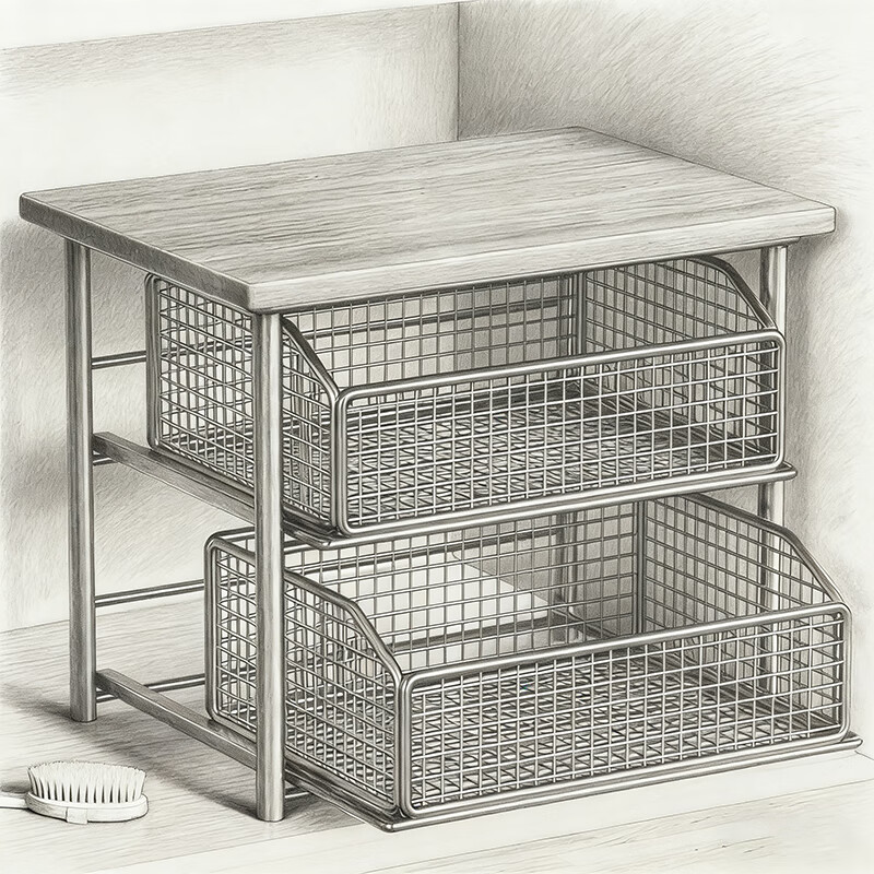 尔思家厨房置物架下水槽收纳架橱柜内置分层架卫生间台面放置多层收纳架 双层-黑色柚木板