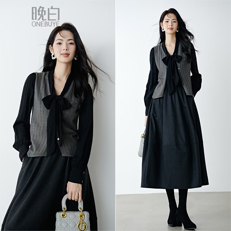 晚白【断码清仓】2026春季气质百搭上衣亲肤宽松透气针织马甲女 深灰色 M