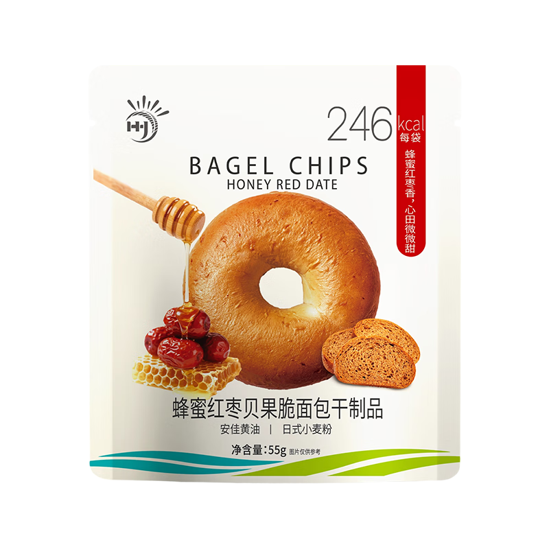 九日蜂蜜红枣贝果脆饼干55g网红健康早餐零食非油炸宝宝零食办公追剧