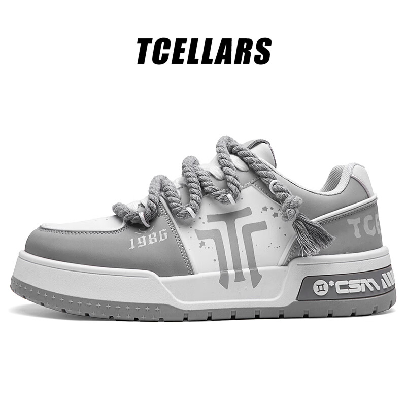 Tcellars男鞋春季新款潮流涂鸦厚底增高板鞋低帮舒适情侣款休闲鞋子男 白灰色 41