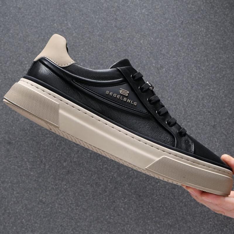 Q ZHIHE2025春季新款男士全牛皮轻便软底透气休闲皮鞋舒适百搭板鞋 白色 43 (265mm)