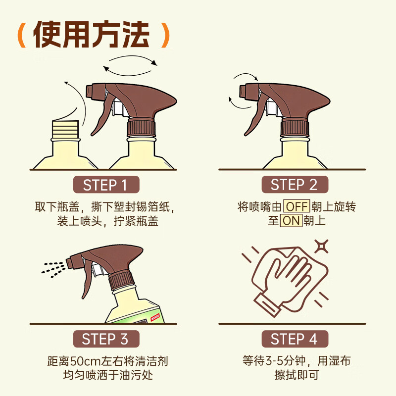 家务KAWOOD重油污泡泡净 去重油厨房油烟机强力去污多功能油污清洁剂500ml 重油污泡泡净500ml*2瓶+1泵头