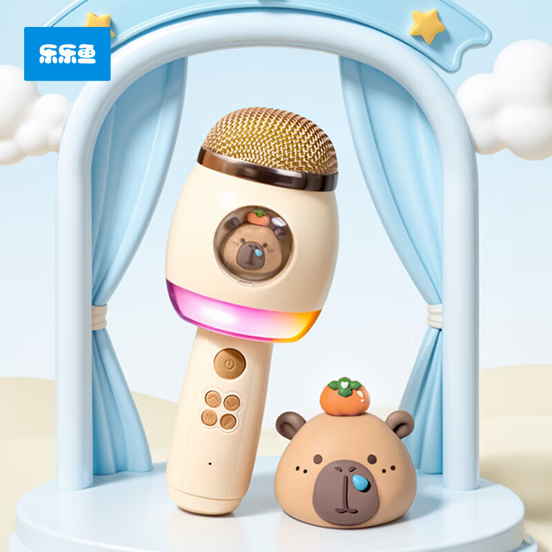 乐乐鱼（leleyu）儿童话筒玩具3-6岁麦克风蓝牙音响一体男女孩生日礼物棕水豚