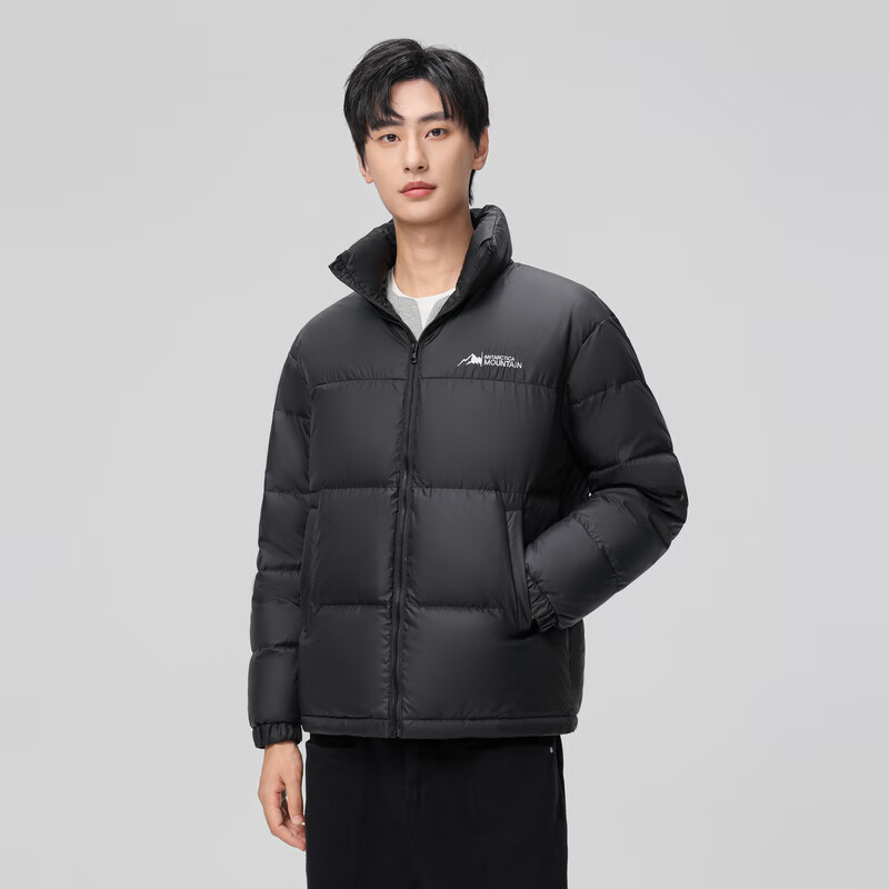 雪中飞【反季清仓】新款百搭时尚休闲斜插式口袋男女同款短款立领羽绒服 黑色|8056 2XL 185/100A