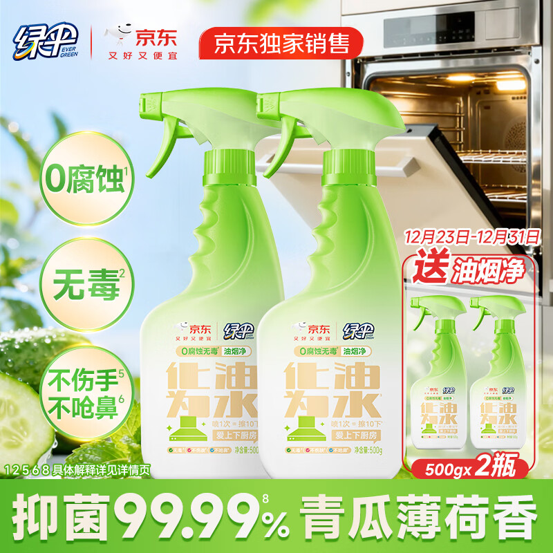 绿伞0腐蚀无毒油烟净 厨房重油污净青瓜薄荷香 小家电清洁 500g×2瓶