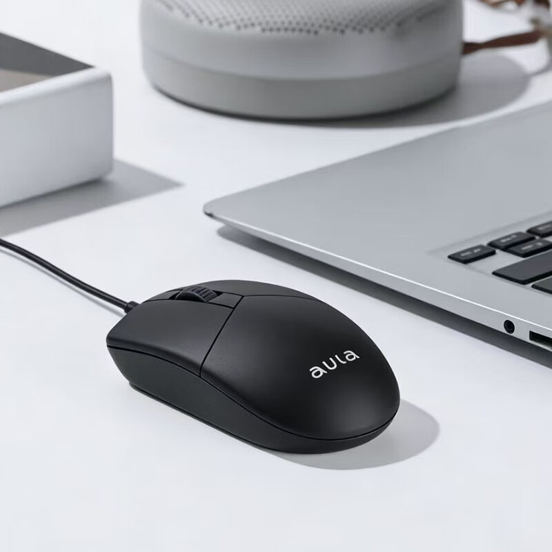 狼蛛(AULA)AM106 有线商务办公鼠标USB台式机电脑家用轻音办公人体工学联想惠普华硕笔记本通用即插即用 AM106-黑色