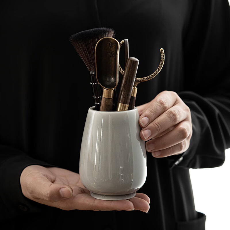 语森忆冰灰釉茶道六君子 日式手工木实木茶刀茶勺陶瓷功夫茶道配件 青璃无寂茶道六君子
