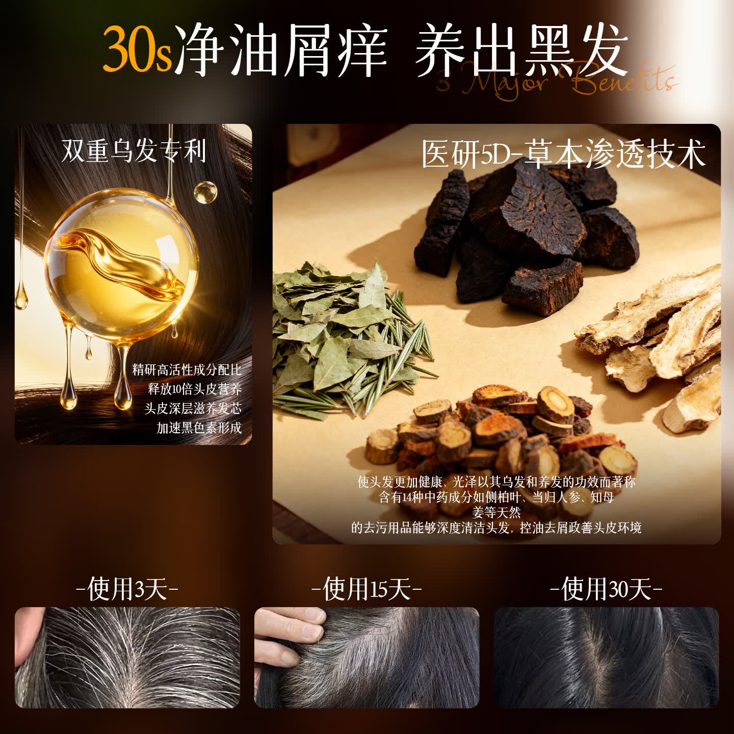 OIZ日本进口黑灵芝何首乌洗发水去屑止痒白头发转养黑治发根养自然黑 【从白到黑】养发不返白1*500ml