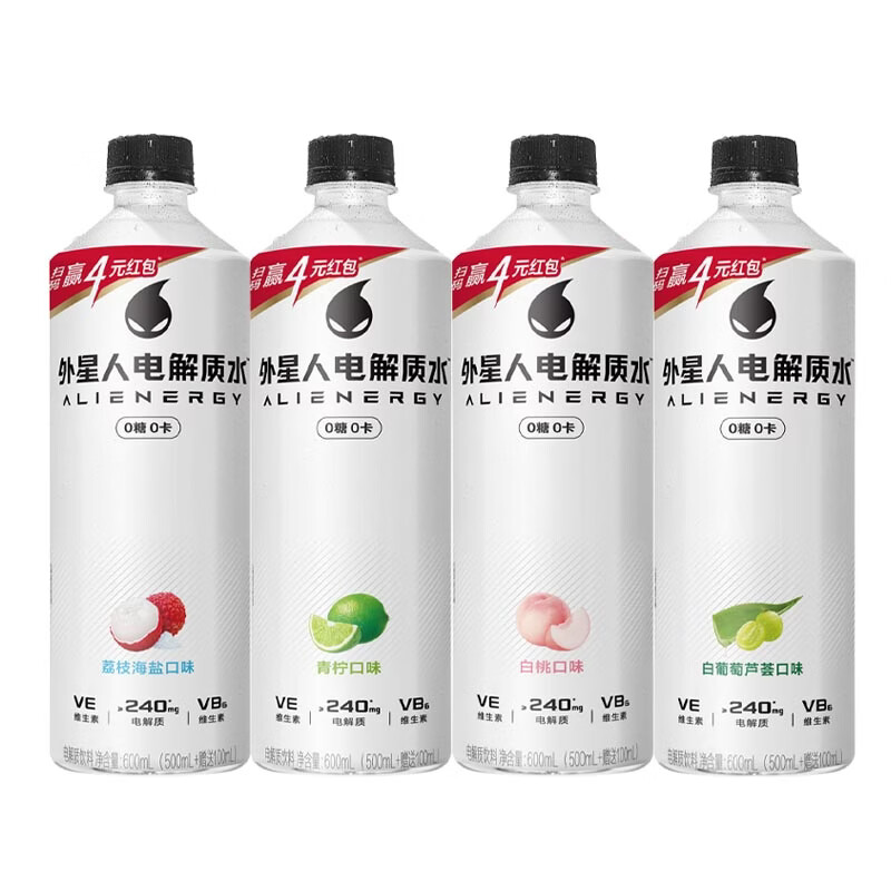 外星人【杨瀚森同款】电解质水0糖0卡白桃青柠味600ml*3瓶电解质水饮料 2-3口味混合600ml*3瓶